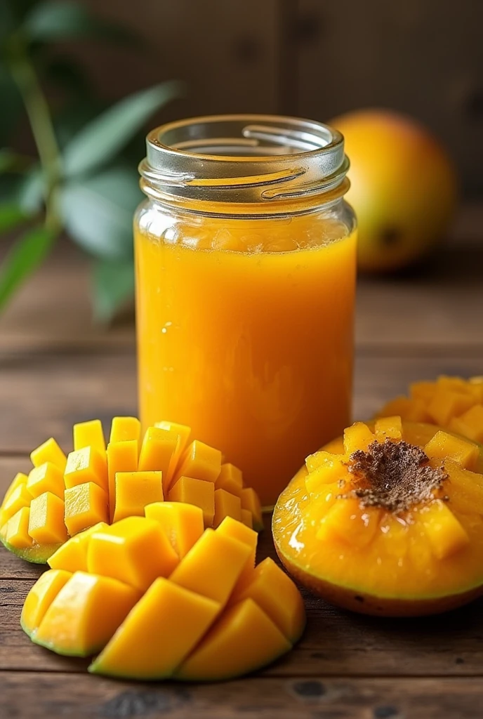 Make me some mango jam for an ad, and what does it say on the label "Ecuador veryu"