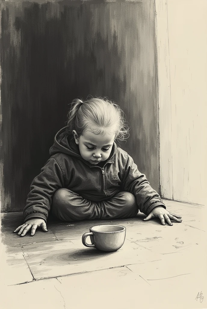 person who is reacting late to a cup falling on the floor drawing 