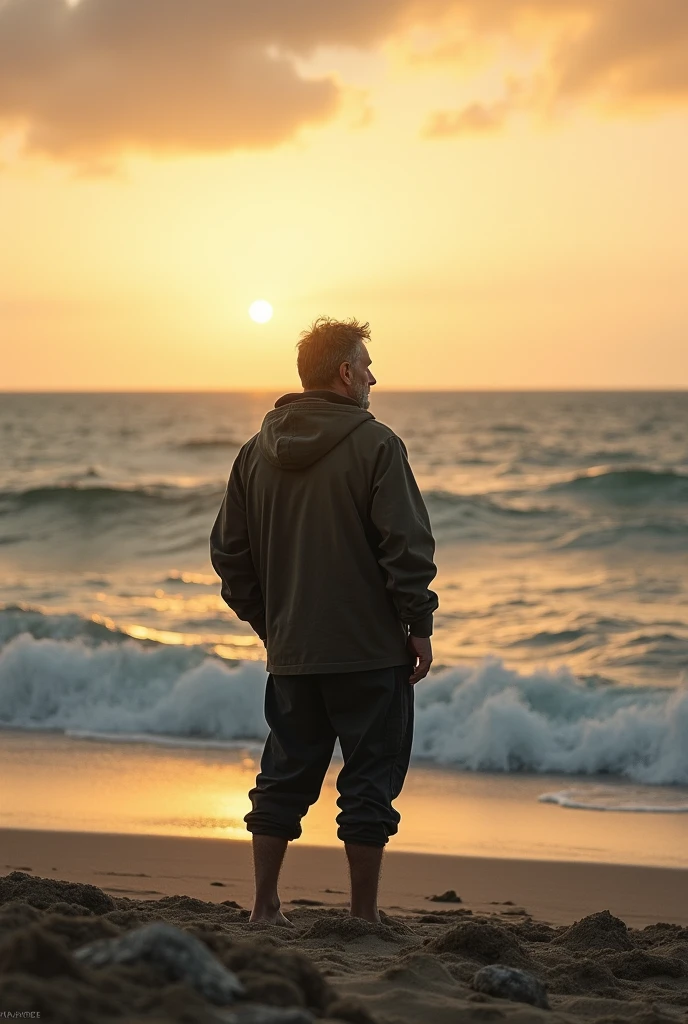 A man stand in front of a sea