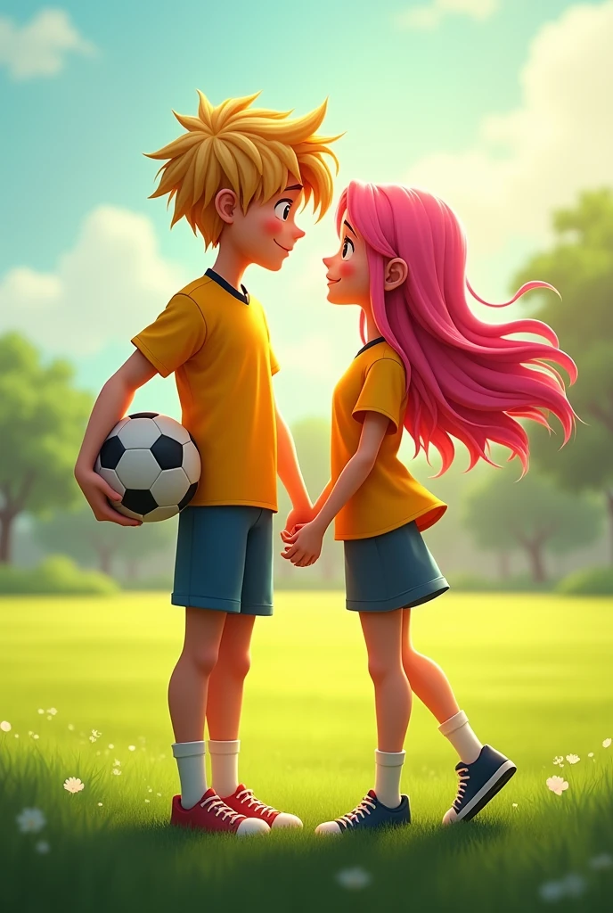 Football couple.Boy with yellow and his name is MgBhone And Girl with Pink hair and her name is KhunZi