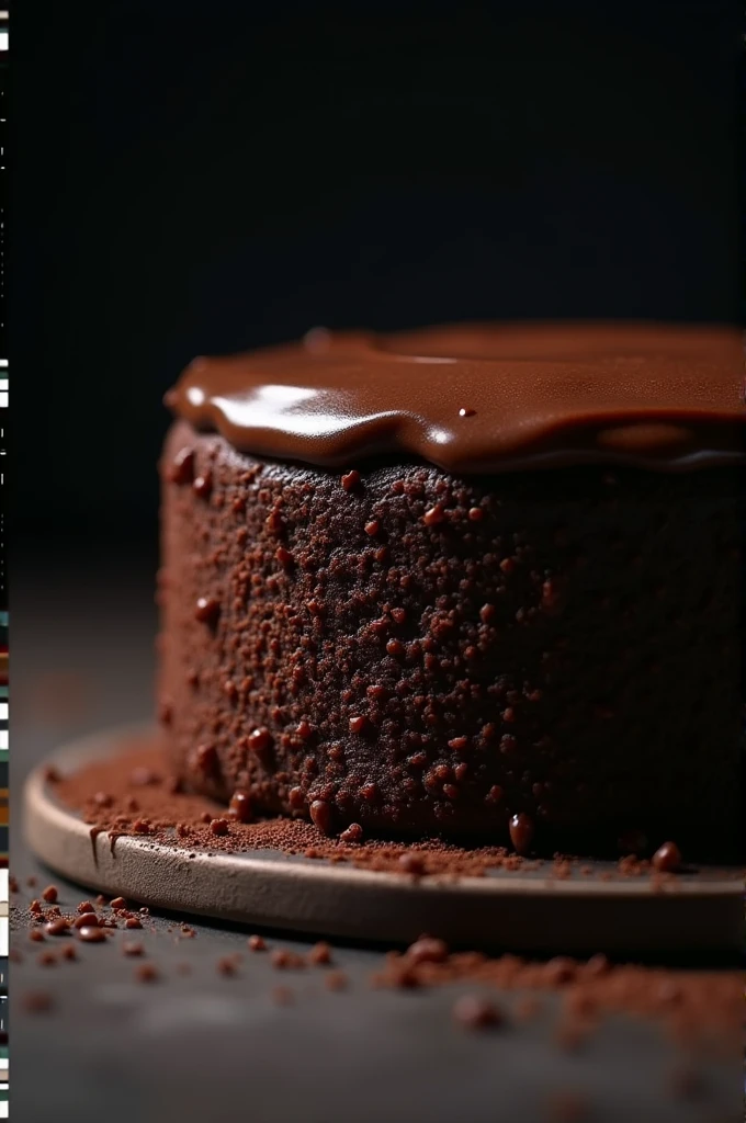 cinematic film still chocolate, chocolate cake, dark background, quality photo, moist texture, frosting, studio photo, slice . shallow depth of field, vignette, highly detailed, high budget, bokeh, cinemascope, moody, epic, gorgeous, film grain, grainy