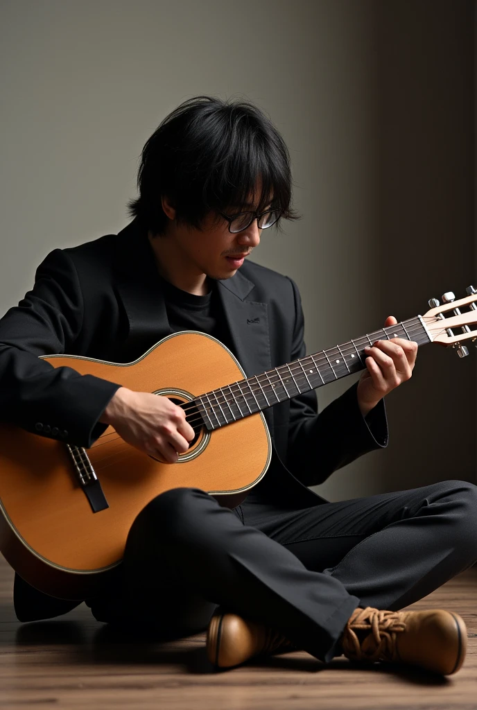 there is a man sitting on the floor Play Guitar, Guitarist, Play Guitar, Hiroaki tsutsumi style, Holding a guitar, man Play Guitar, Daisuke Tsutsumi, Kosuke Ono, Yuya Nagai, Play Guitar, Hiro, Acoustic Guitar, Also, Play Guitars, Guitar Hold