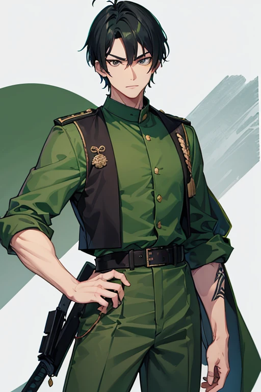 Real - a style photo of a man in a green uniform standing in the yard, fukaya yuichiro, Guviz-style artwork, yanjun cheng, Beautiful androgynous prince, shigenori soejima illustration, ryuta ueda artwork, Delicate androgynous prince, official character art, Guviz, Inspired by Bian Shoumin