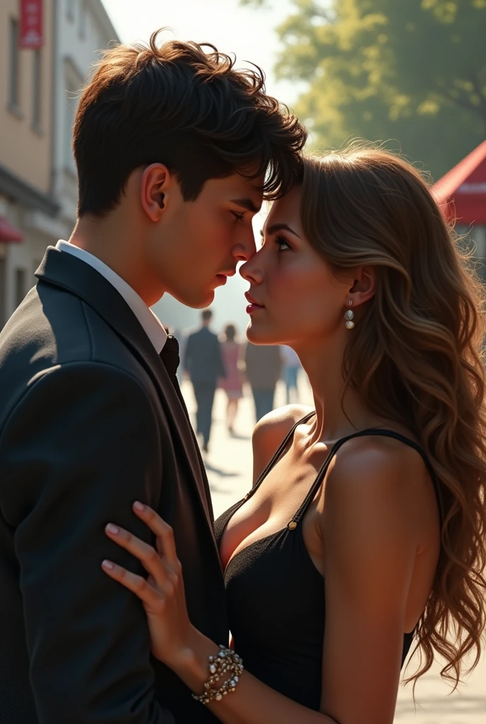 A boy and ex kissing in front of the girlfriend 