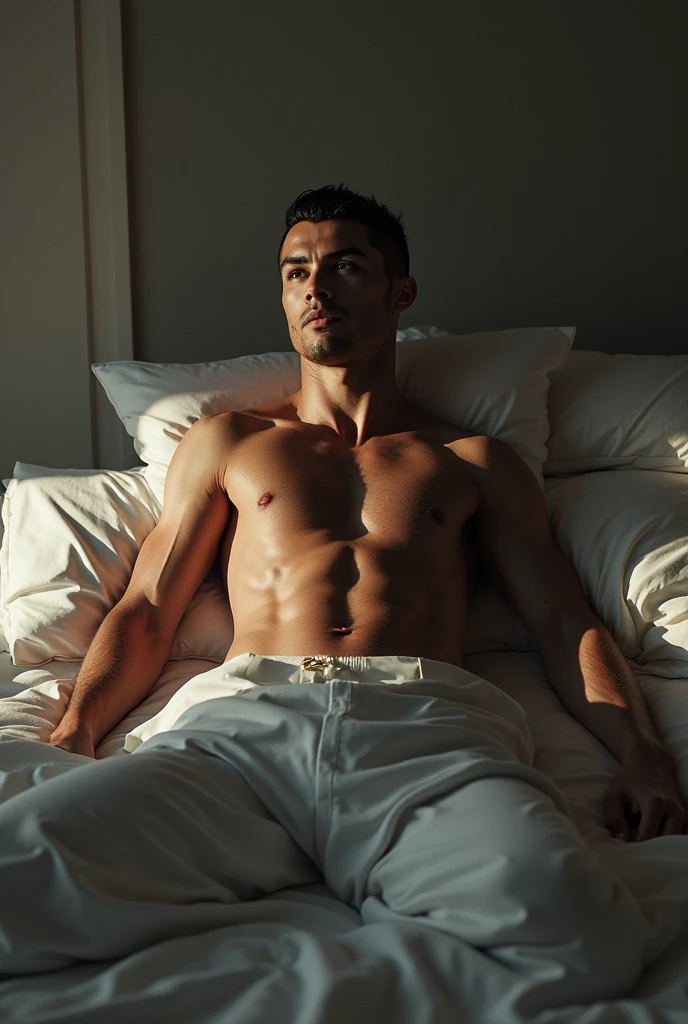Cr7 tied to a bed half naked