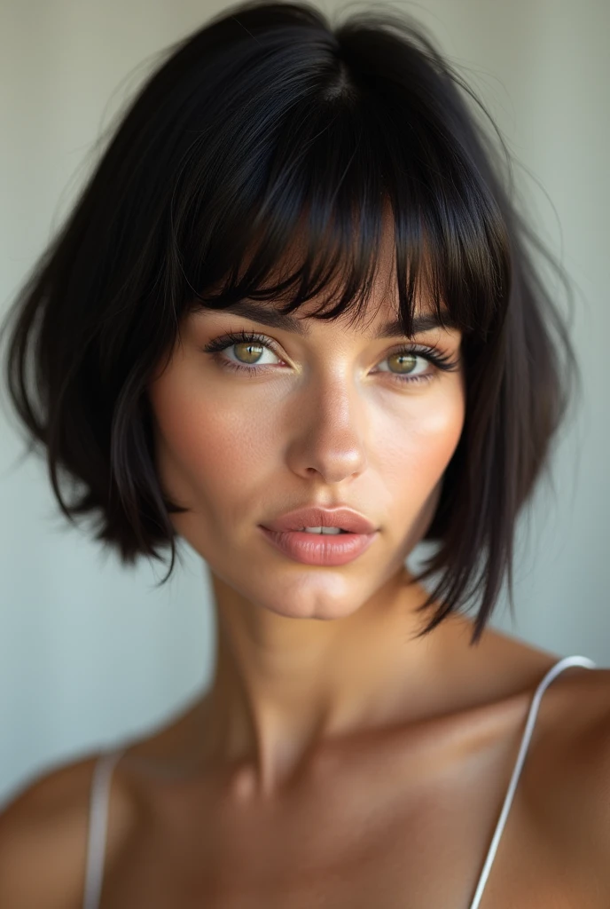 Branded Caucasian Woman、Bob Hair、Skin is visible