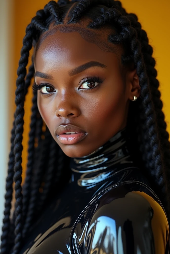 (ultra high definition), (ultra high definition), (full sharpness), (maximum quality), (Cinematic), (8k), (very black Girl), ((very tall girl), ((chubby)), ((extremely beautiful)), (alone), ((headshot)), (close up of face), (ultra detailed face), (ultra detailed eyes), (ultra realist eyes), (black background), ((front view)), (malicious smile), (soft skin), (very insinuating)