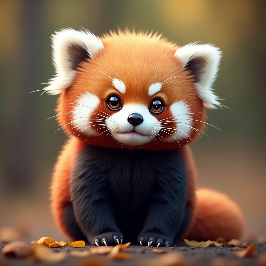 Cute and fluffy chubby baby red panda with big eyes