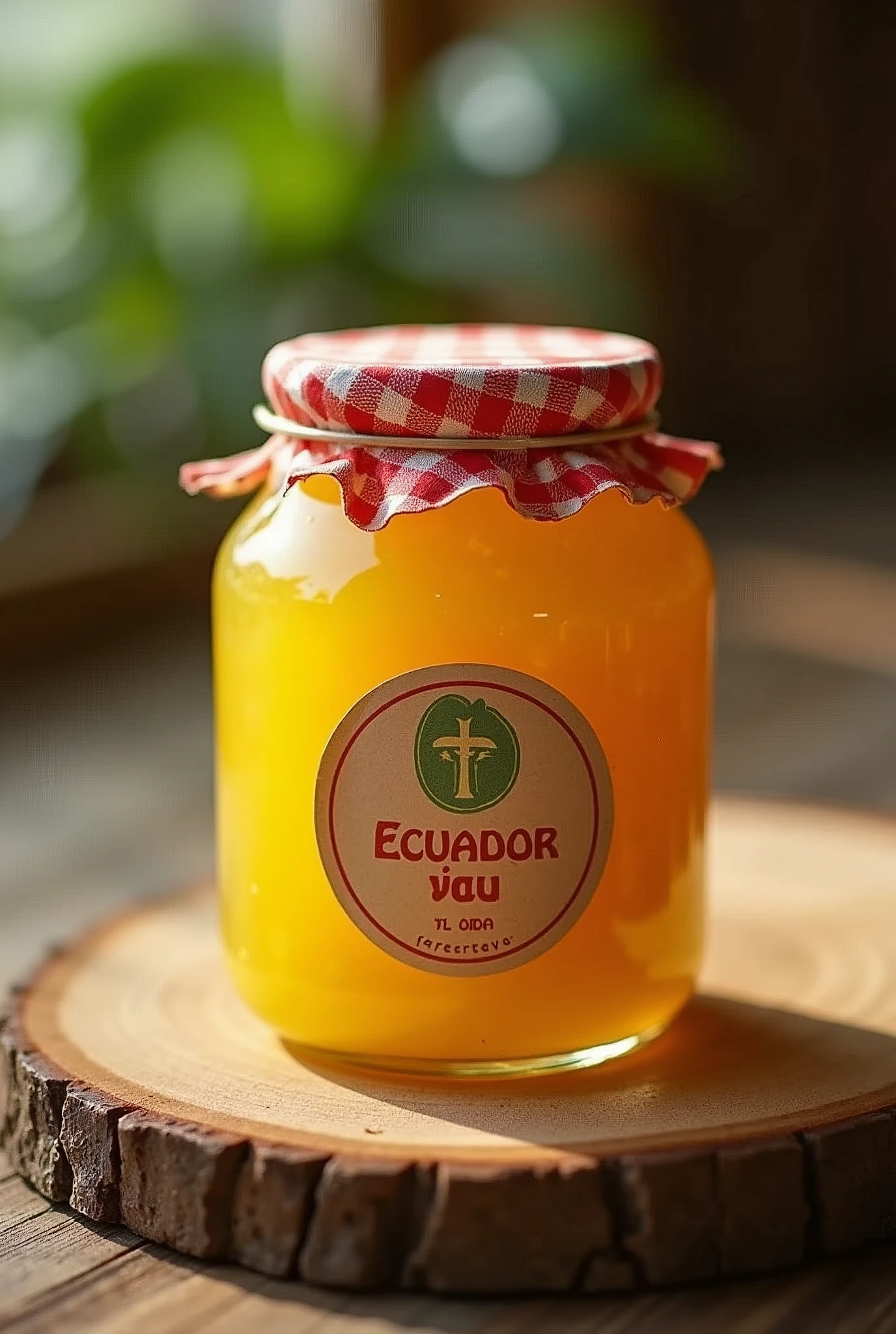 Make me some mango jam for an ad, and what does it say on the label "Ecuador veryu"