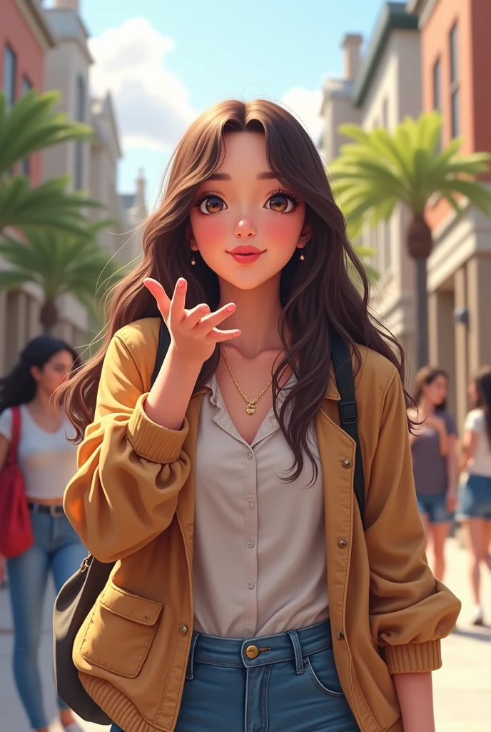 College student girl giving me flying kiss