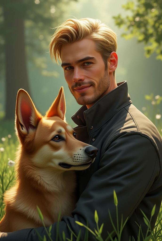 a blond and loyal man, with a dog