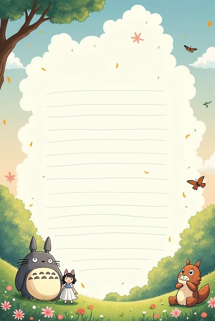 I want a template to take notes on a tablet and that is Studio Ghibli themed and includes lines.