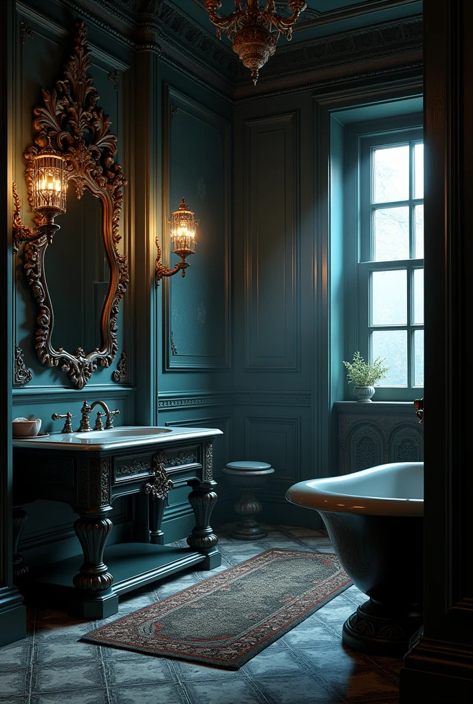 Victorian style bathroom in dark colours