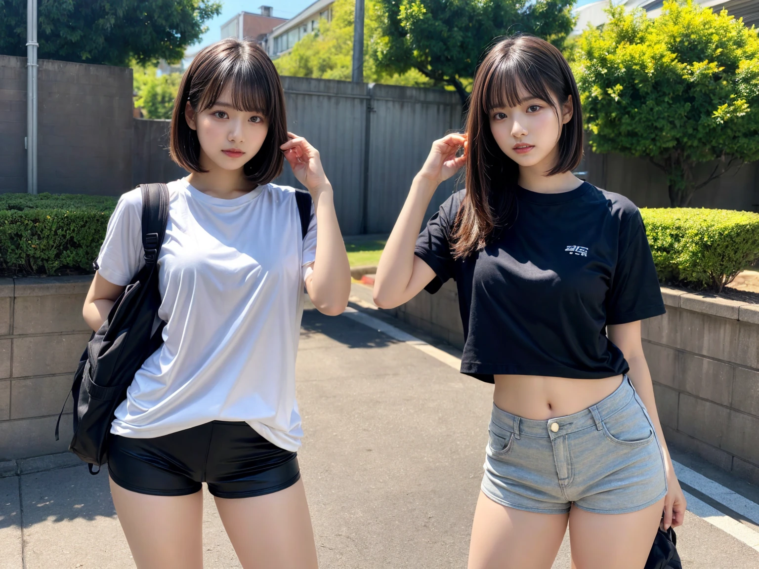 (Track and Field Costumes、High leg、White tank top、belly button、Ass、Black Hair、Big Ass、Country parks、Outdoor、Thong)、Extremely sexy、Glamorous Body、smile、Professional Lighting、Small waist、Beautiful adult woman、Captivating thighs、Very large breasts、Cleavage、Raise your knees、Cowboy Shot