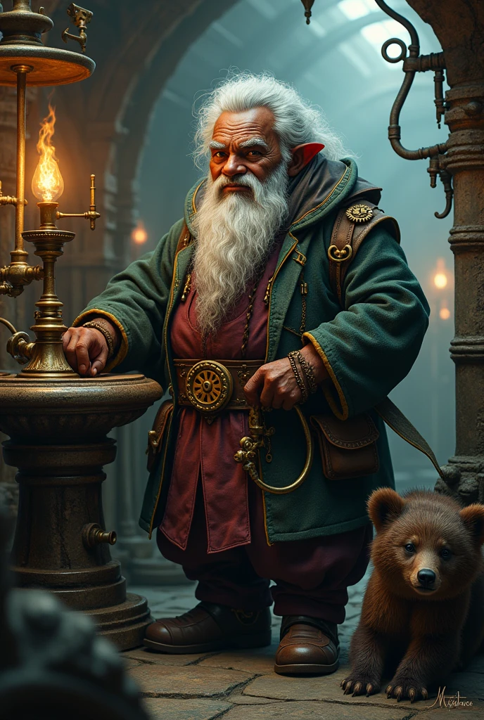 Gnome afroamerican for dugeons and dragons steampunk old man bear