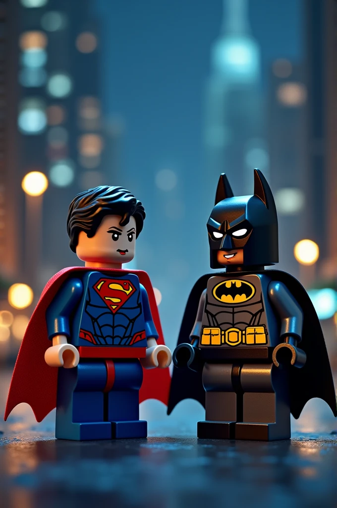 Superman and Batman in lego art, night