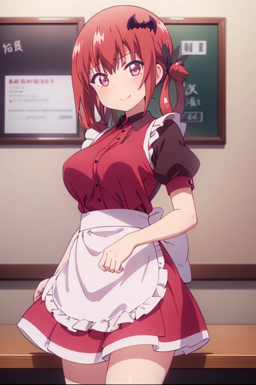 (high quality、masterpiece)、One Girl、anime、ultra hi resolution picture、Depth of written boundary、smile、cute、View your viewers、Coffee shop、whole body、Big Breasts、Satanichia Kurumizawa Mcdowell、Maid clothes
