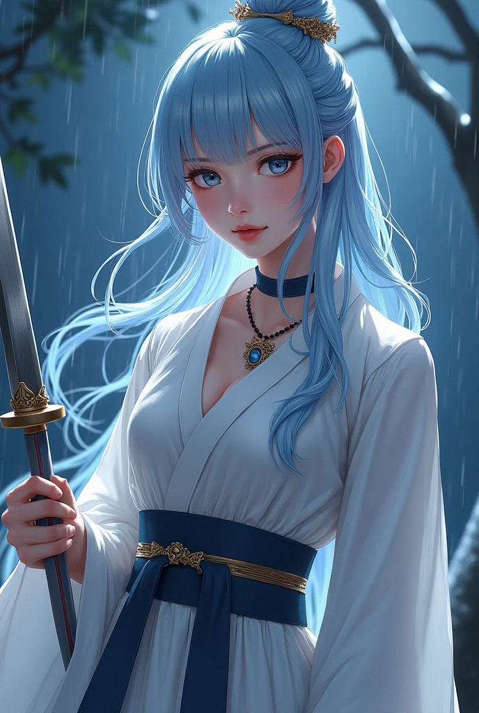 ((ผmasterpiece)),(((bestquality))),(Character design sheet.., Front, side),masterpiece, excellent, nighttime, outdoor, rainy day, branch, chinese style, ancient china, mature woman, Blue and white hair color, Blue-gray eyes, light pink lips, indifference, Seriousness, ผมFrontม้า, assassin, sword, White Clothes, Blood, Blood, Severity, death, Injury, Blood, Facial Blood, รายละเอียดใบFront, รายละเอียดใบFront, annoyed, ใบFrontเท่านั้น, Separate from each other..., fins, balance, jewelry, sharpt teeth, shouting, sparkling eyes, high-detail, ((4 expressions)), Jungle theme, ((ตกสะเก็ดบนใบFront, Glossy lips, Glossy skin, (((มีสี่Frontเท่านั้น))), (((Only four references)))