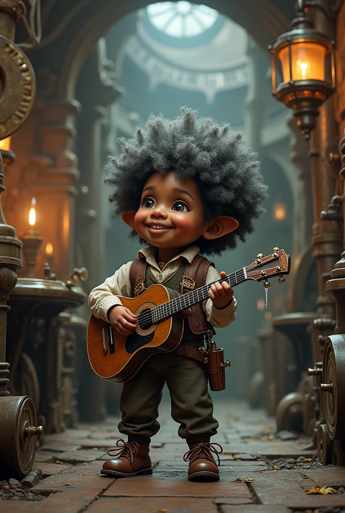 Gnome afroamerican for dugeons and dragons steampunk old man musican