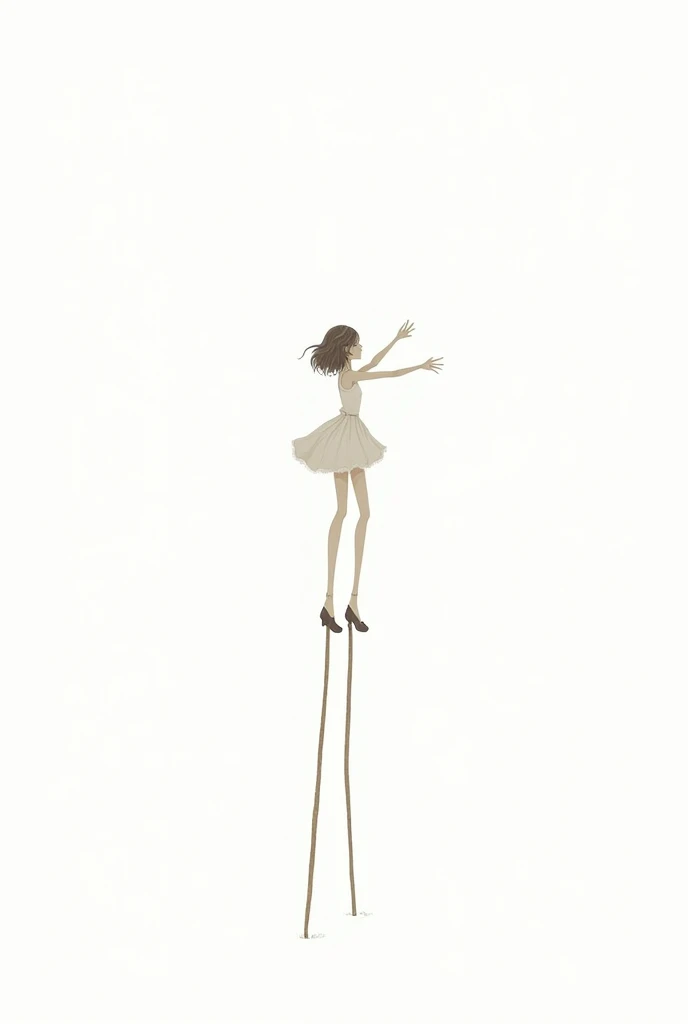 Girl on stilts in one line art technique, White background