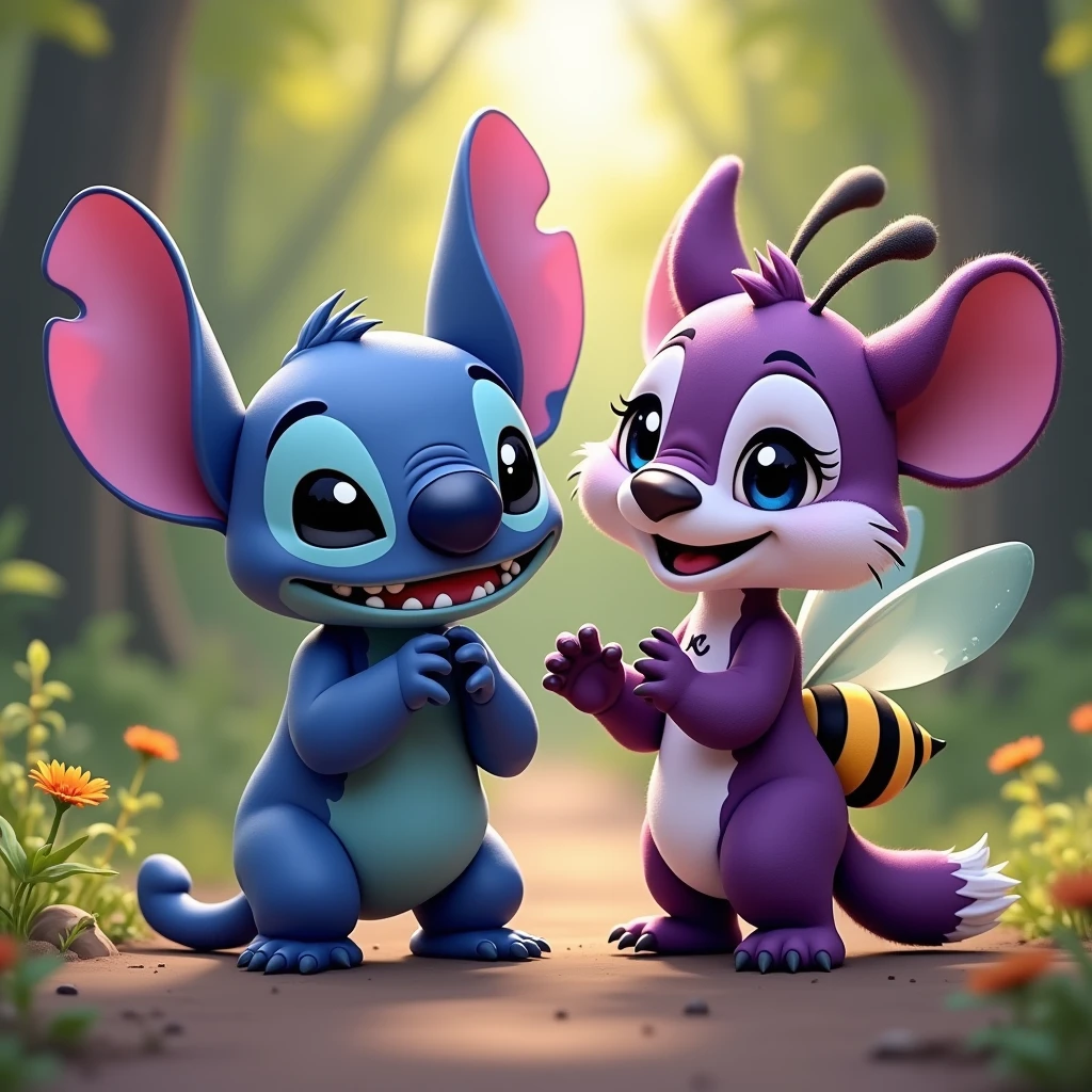 Stitch and purple Panda beeing goofy