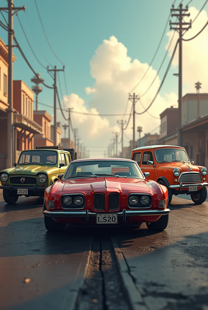 Image with 3 cars, LADA Niva, un Mitsubishi Pantera L200 y unAustin Mini Cooper