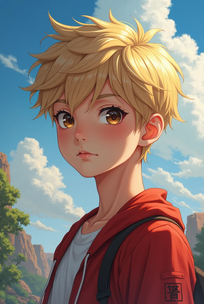 Raise a boy of about , of anime, blond, slim and defined.