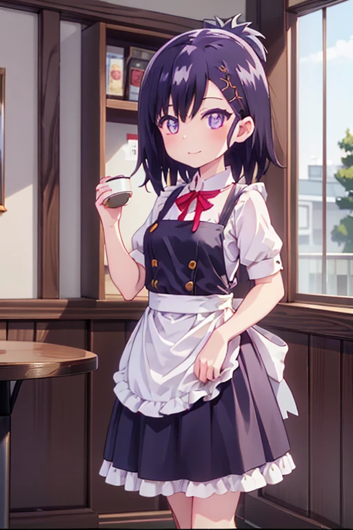 (high quality、masterpiece)、One Girl、anime、ultra hi resolution picture、Depth of written boundary、smile、cute、View your viewers、Coffee shop、whole body、Vignette Tukinose April、Maid clothes