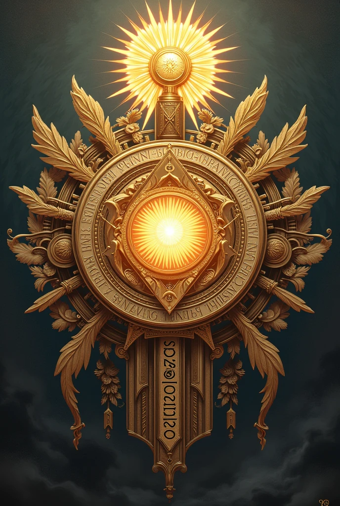 masonic crest, containing: great lodge, sun, orient