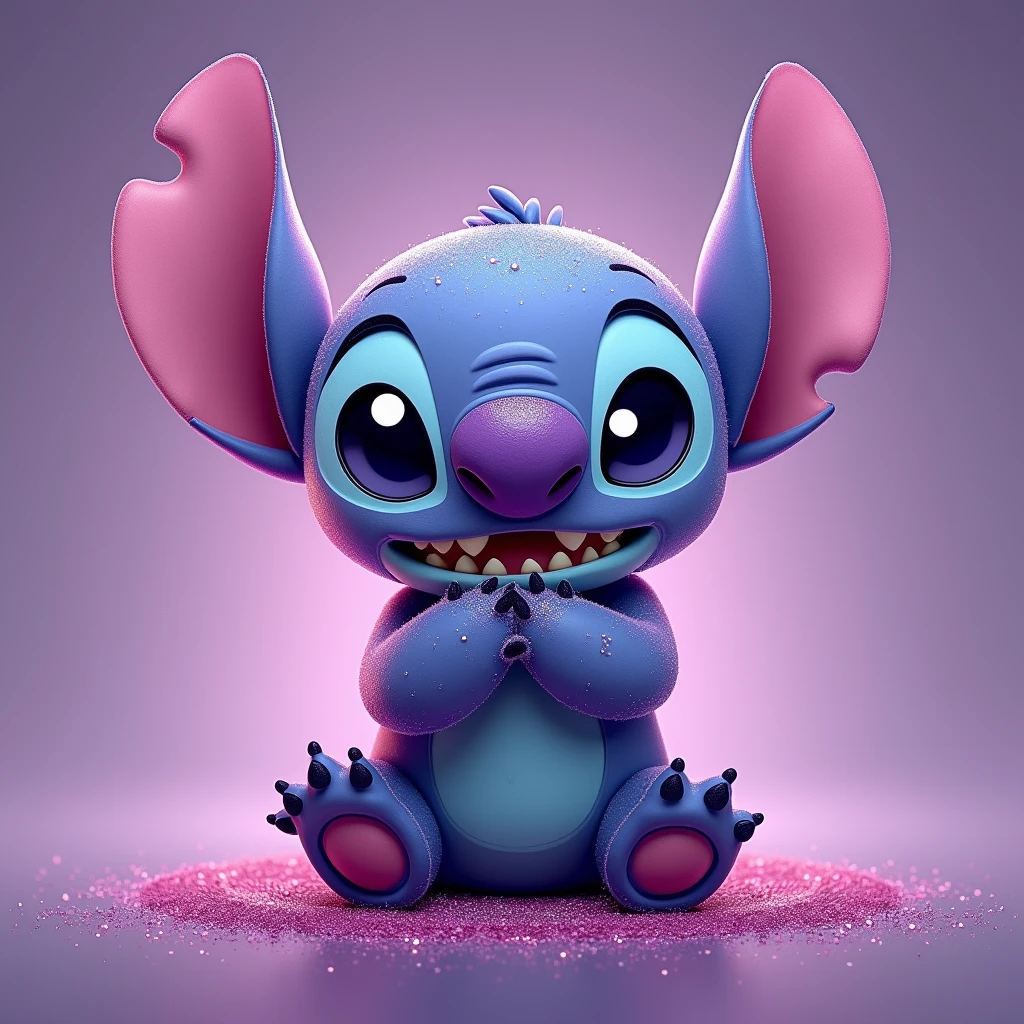 Cutest Purple glitter panda hugging stitch