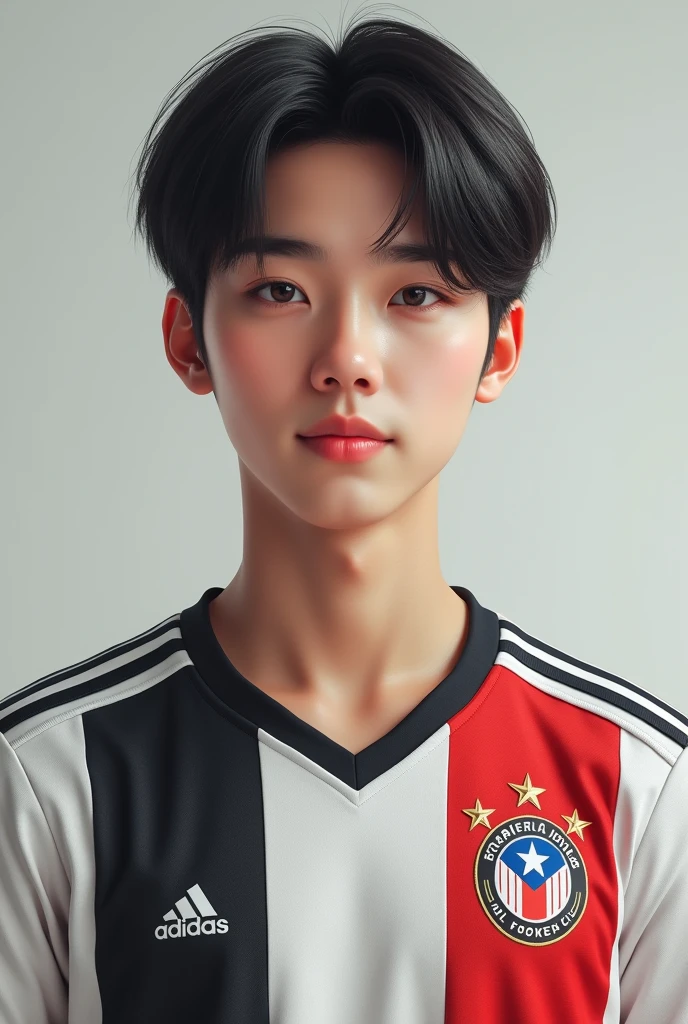 Jungkook from bts with a Colo Colo soccer jersey 