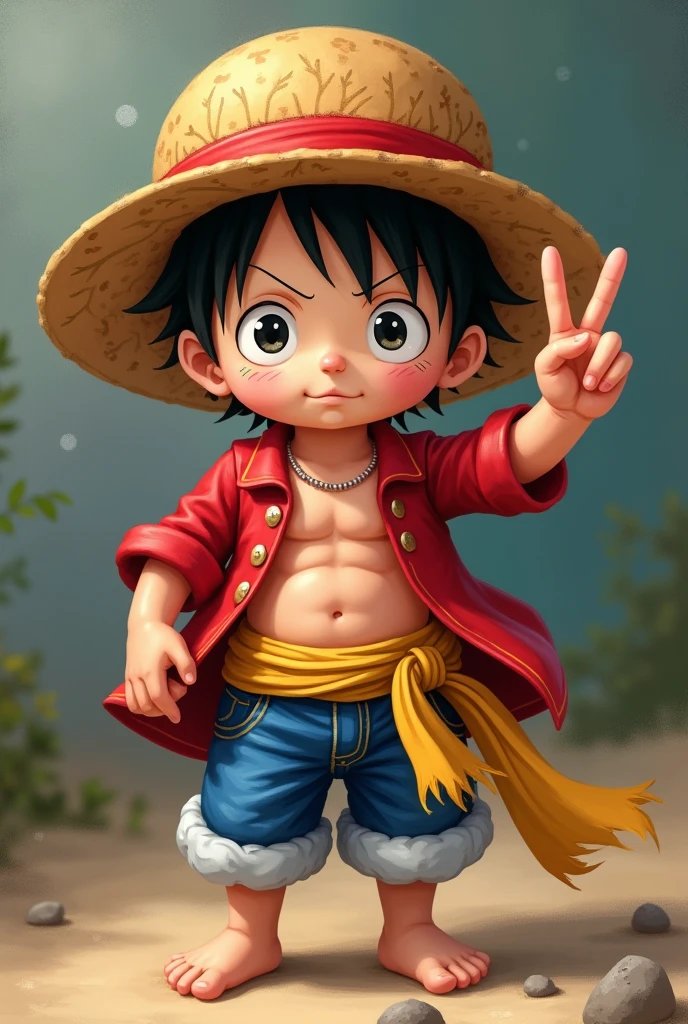 baby Luffy with a peace sign and Wearing Philippine flag