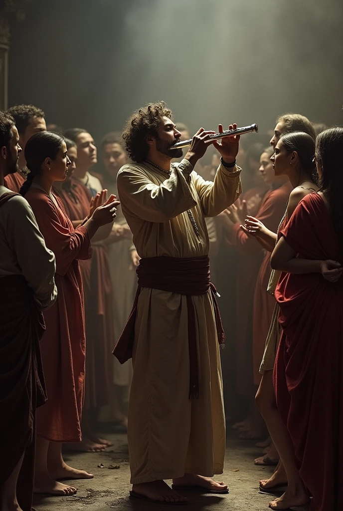 A man dies surrounded by people plays the flute
