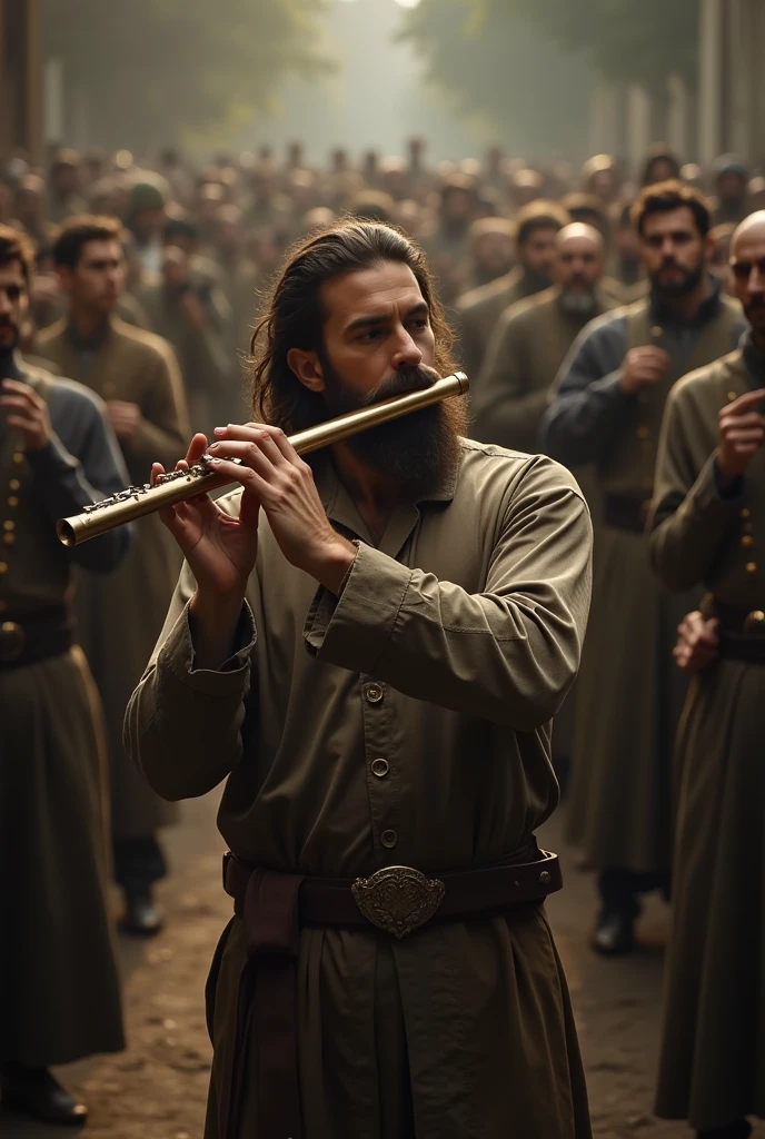 A man dies surrounded by people plays the flute