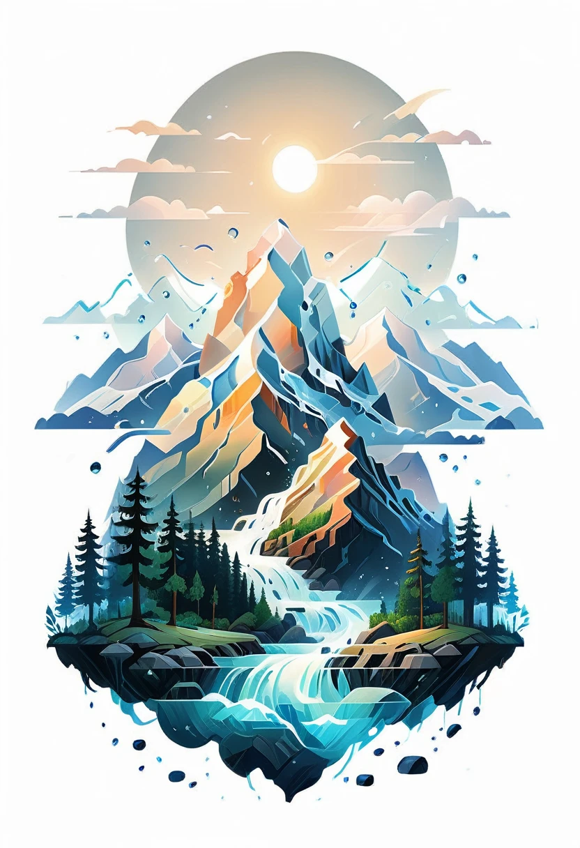 impressive painting of a mountain with trees and water, a detailed painting by Petros Afshar, shutterstock contest winner, environmental art, detailed painting, outlined art, 2d game art, isolated background for logo, strong contours, logo design