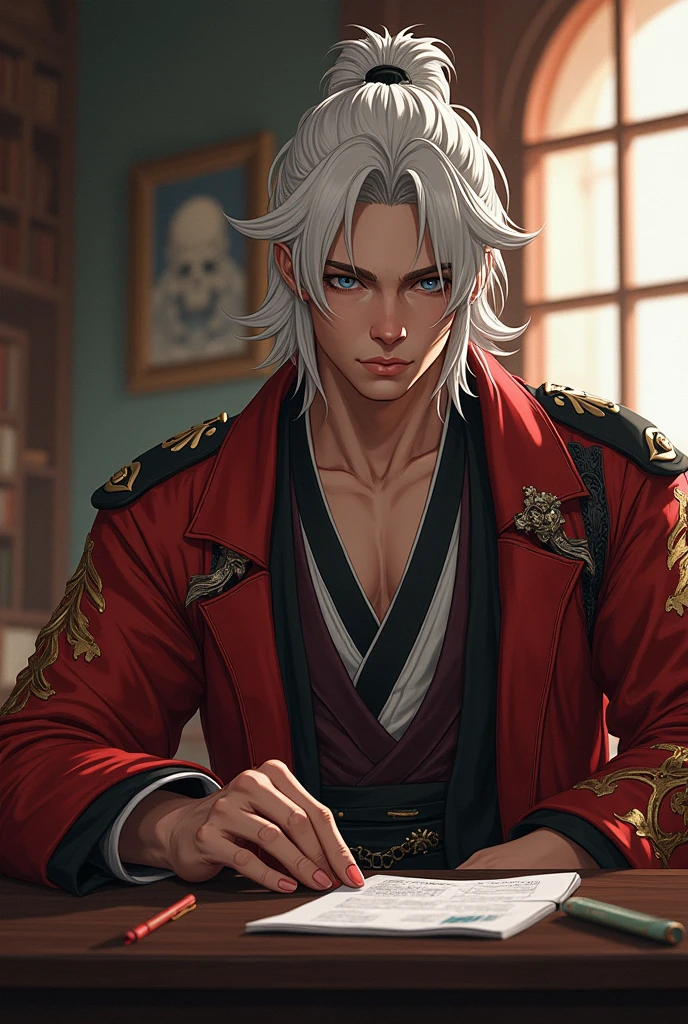 Spawns shogun raiden from genshin impact in an inner snag on his desk and touching his tits