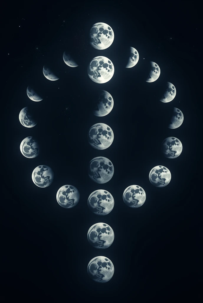 Design an image that contains the twelve states of the moon
