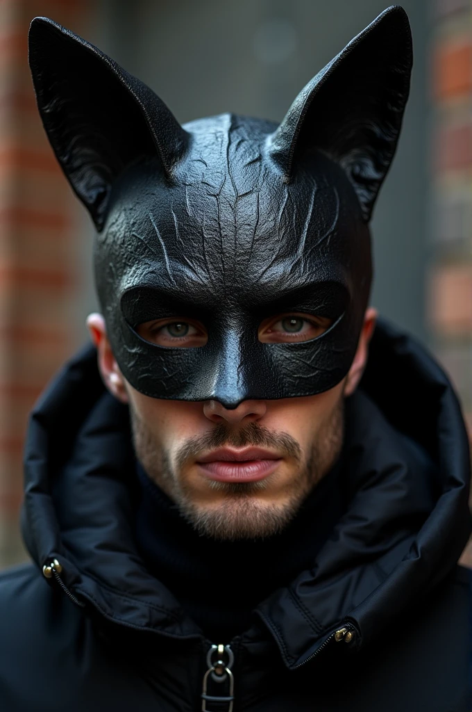 Black carnival mask with cat ears for men