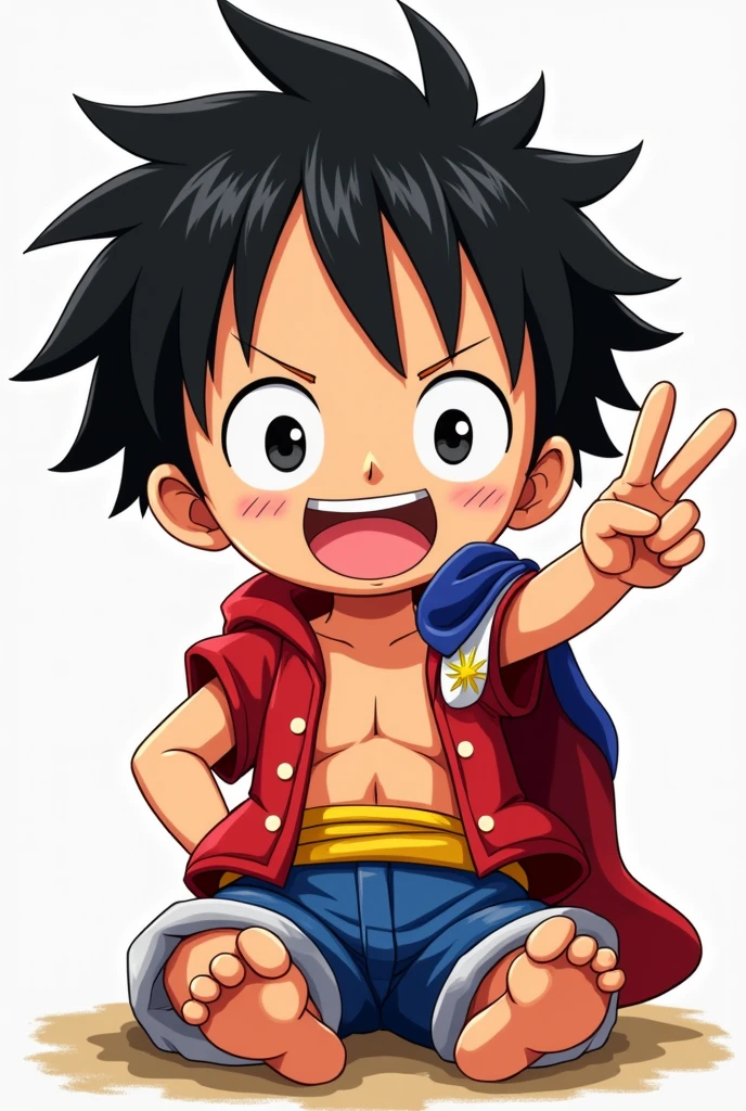 Baby Luffy  Wearing Philippine Flag and with a Peace Sign 