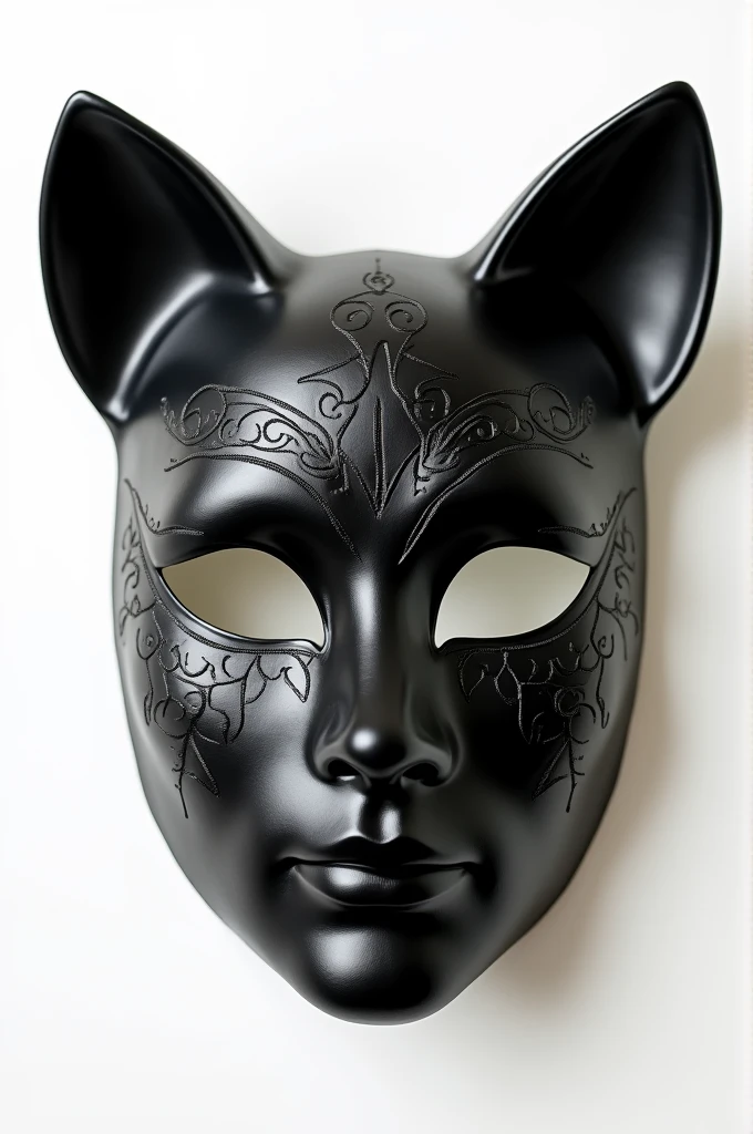 Just a black carnival mask with details and cat ears for men, on a white background