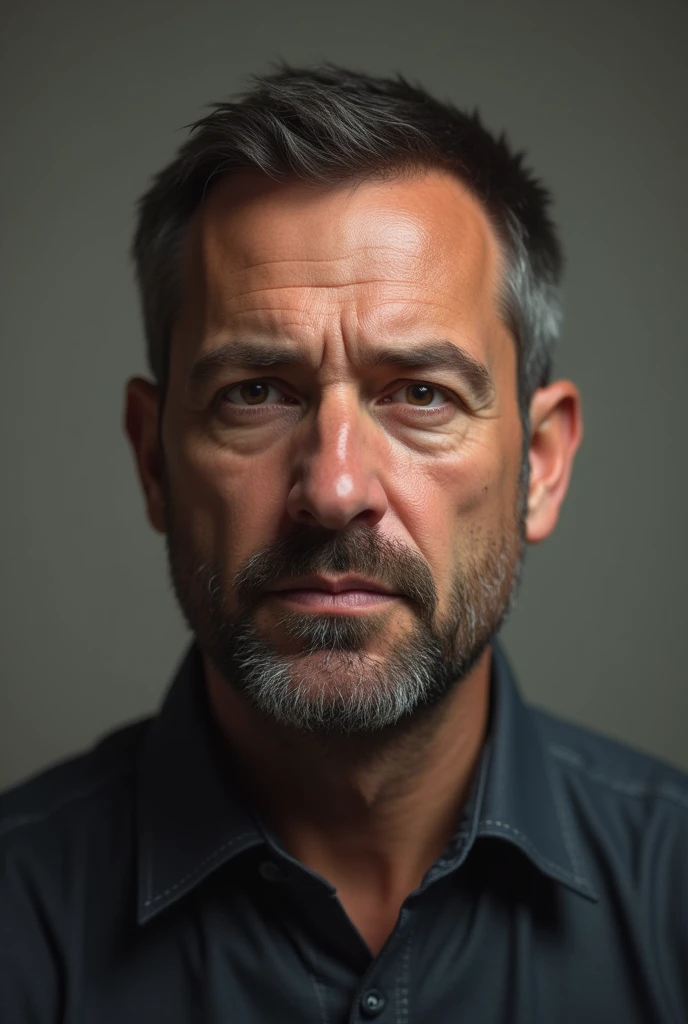 a man of 30, shorth hair, barba, eyes browns, calvo, non-athletic build