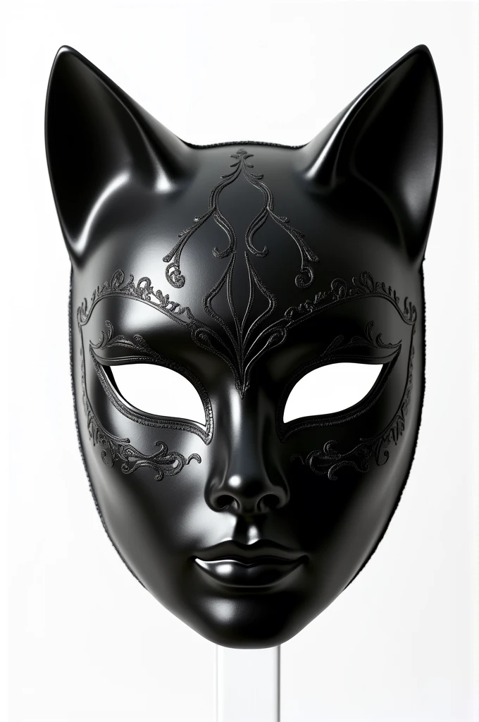 Just a black carnival mask with details and cat ears for men, on a white background
