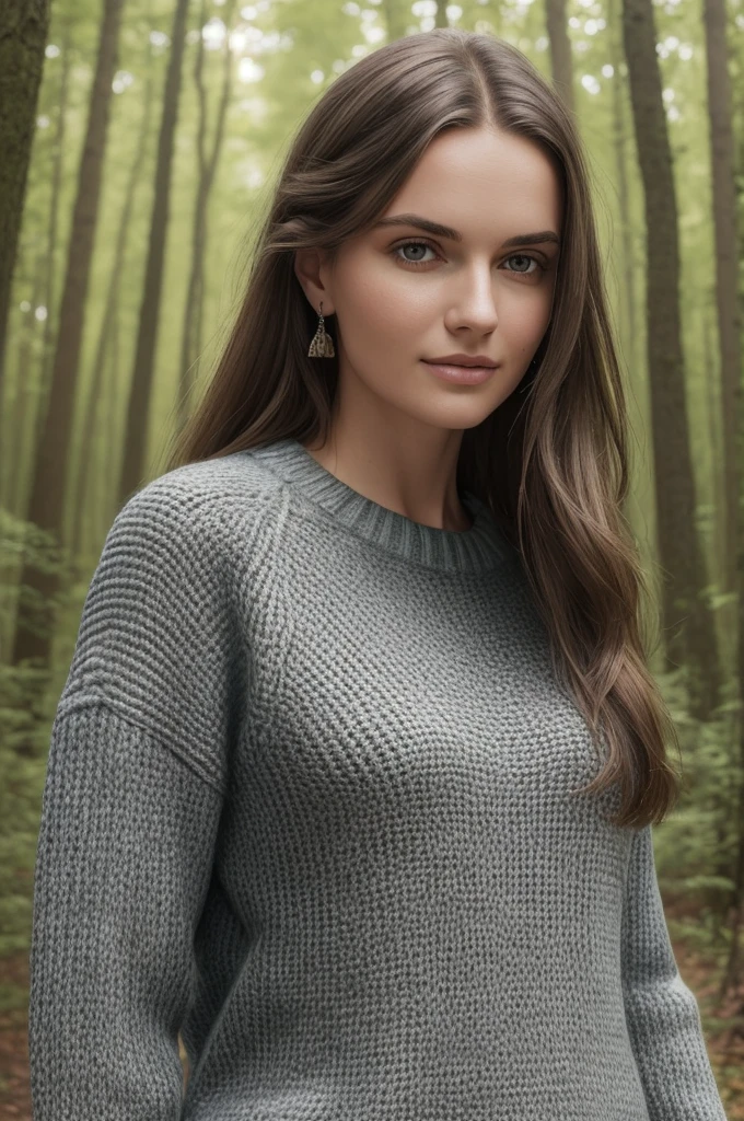 portrait of S325_JuliaEroshik,a gorgeous woman,in a (forest:1.1),wearing a (sweater:1.1),(4k, RAW photo, best quality, depth of field, ultra high res:1.1),(absurdres, intricate, photorealistic, masterpiece, ultra-detailed:1.1),