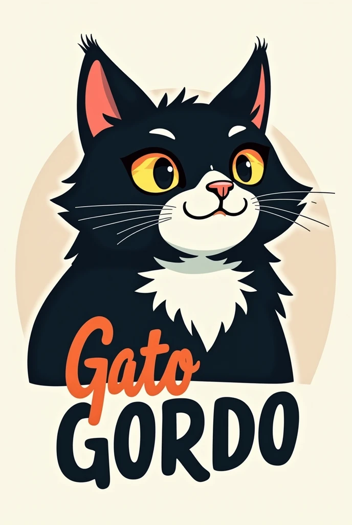 Generate me a logo of a black cat with a white chest and a little white on the side of its mouth and that says fat cat but in Spanish and that the letters are eye-catching and that it has the Mobile Lenders Bang Bang logo