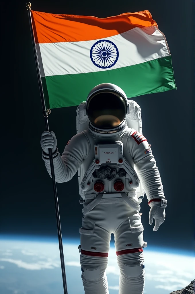 A astronot stand with indian flag 