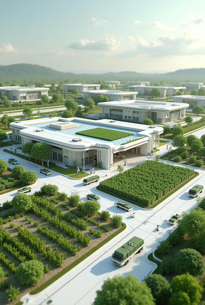 A complete model of a futuristic farm with details