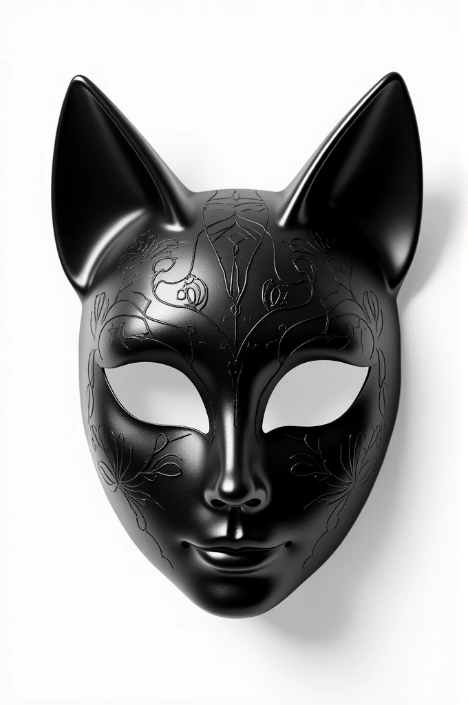Just a black carnival mask with details and cat ears and space for the mouth, on a white background