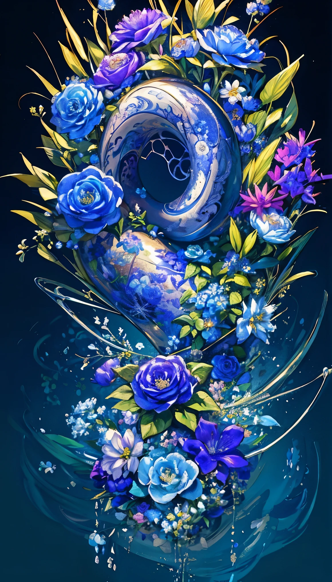 (best quality, highres, masterpiece:1.2), artistic, sketch, texture, ultra-high resolution, beautiful flowers, extremely detailed, fractal art:1.1, vibrant:1.1, floral:1.6, utmost detail, Tangled-inspired:1.2, blue background:1.3, Taisho Roman, blue flowers, ephemeral.
