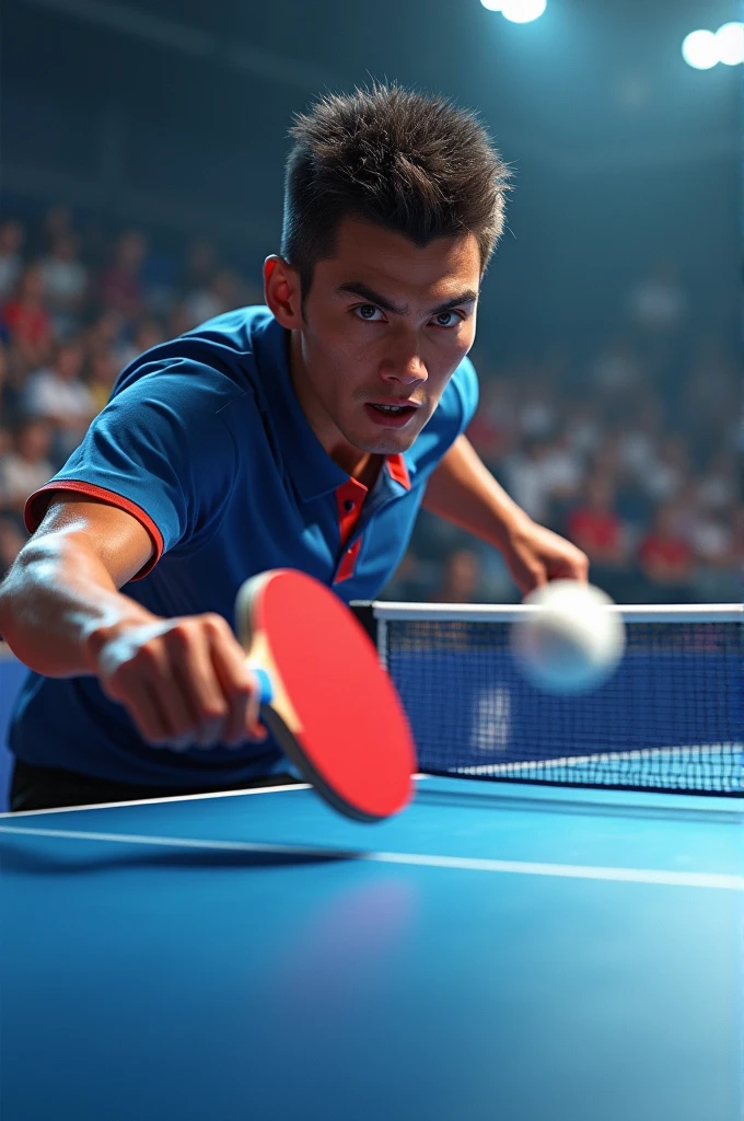 A table tennis racket smashes a ball