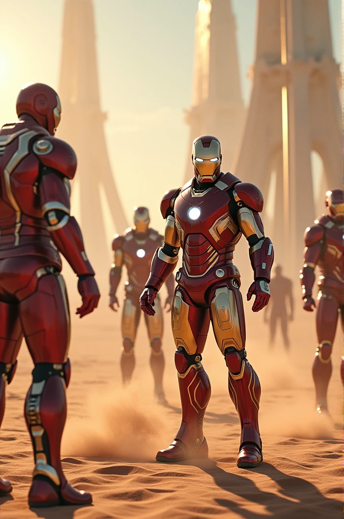 A desert paradise where Iron Man arrives to battle against other Iron Men from the future.